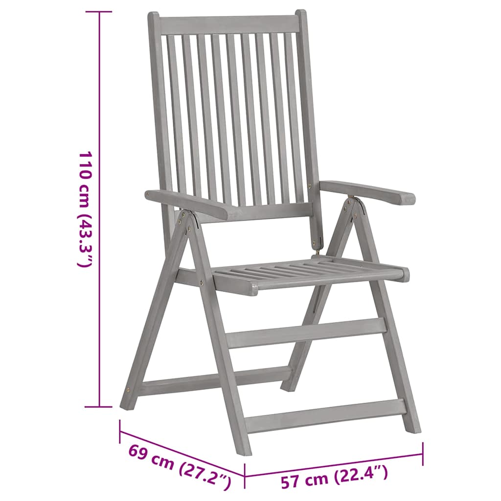 Nagibne vrtne stolice s jastucima 6 kom masivno bagremovo drvo Siva