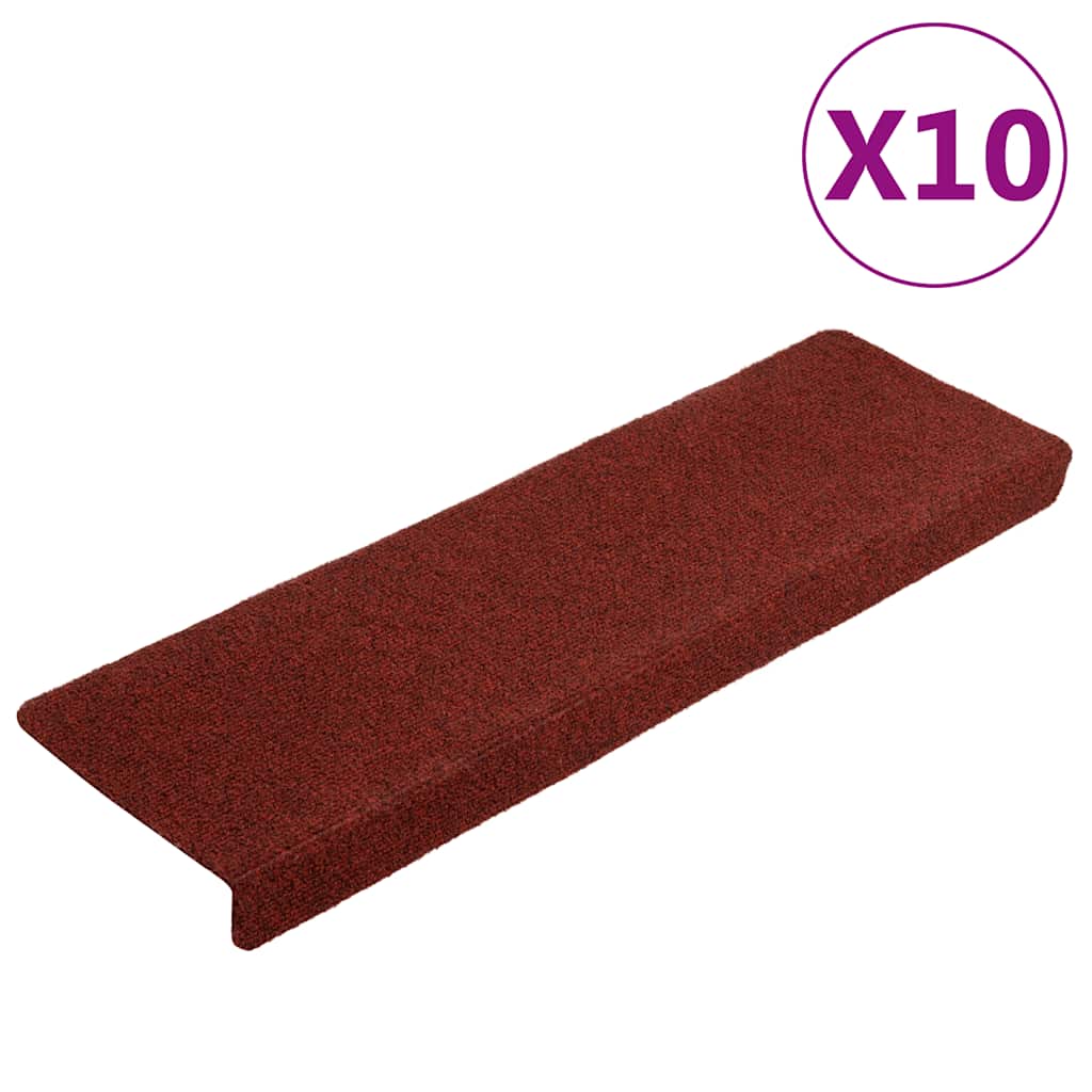 Prostirke za stepenice, samoljepljive, 10 kom, 65x21x4 cm, bordo crvene, pravokutni rub