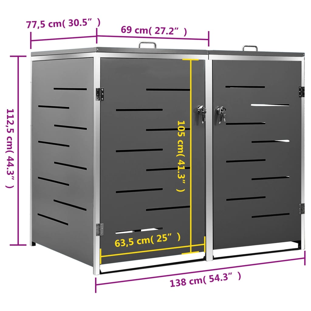 Spremište za dvije kante za smeće 138 x 77,5 x 112,5 cm čelično