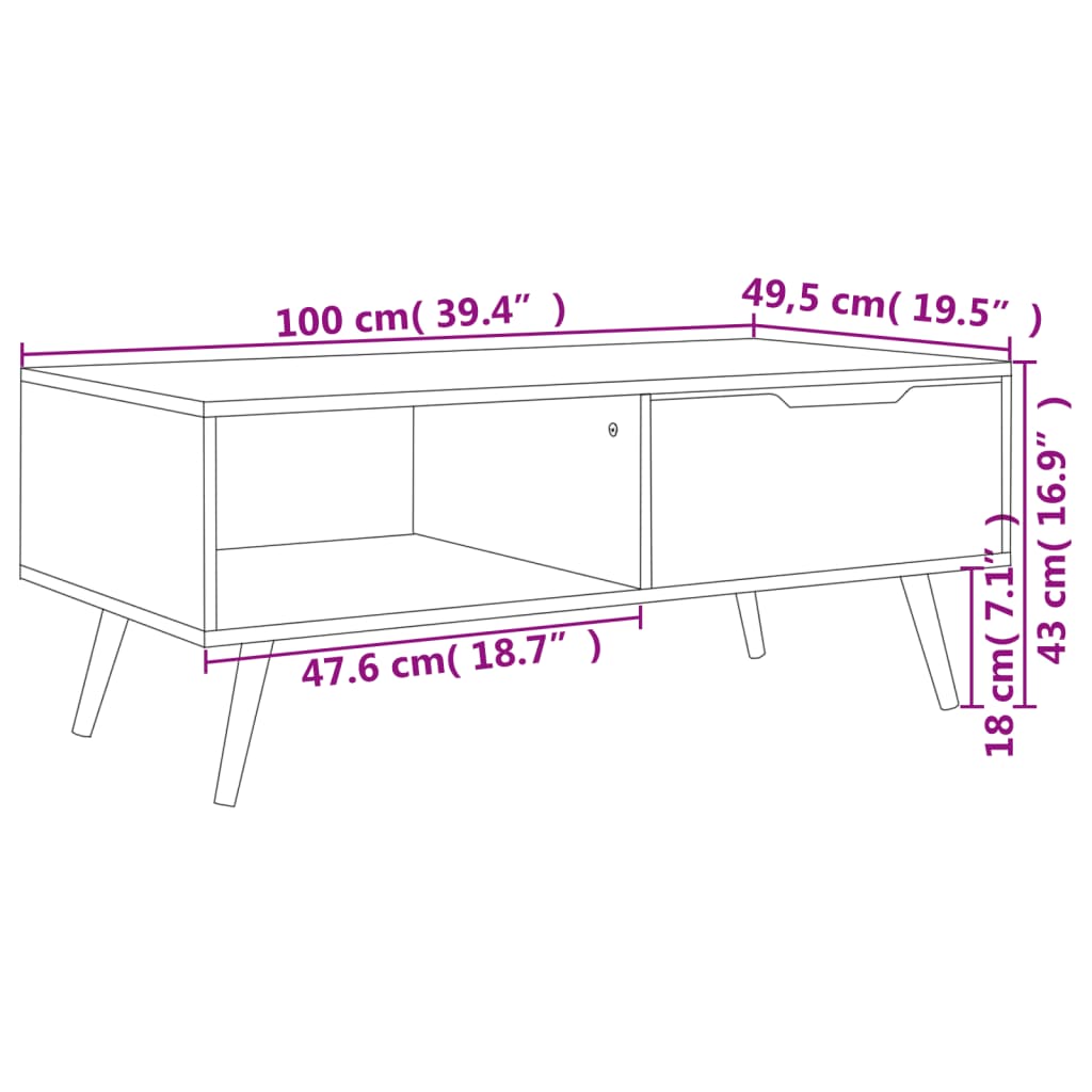 Stolić za kavu boja betona 100 x 49,5 x 43 cm konstruirano drvo