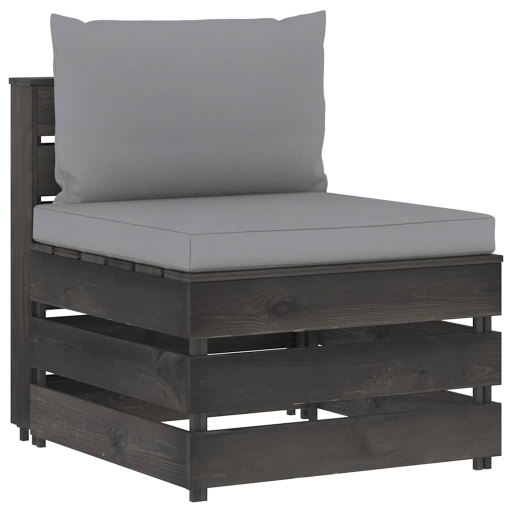 Modularna srednja sofa s jastucima od sivo impregniranog drva Siva
