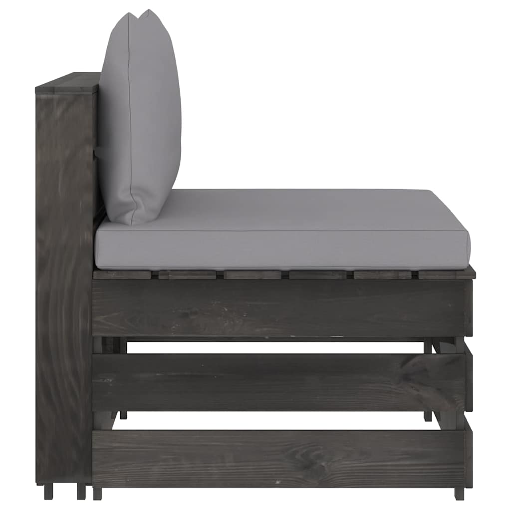 Modularna srednja sofa s jastucima od sivo impregniranog drva Siva