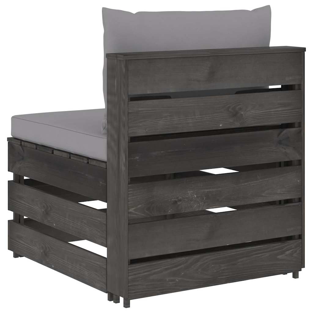 Modularna srednja sofa s jastucima od sivo impregniranog drva Siva
