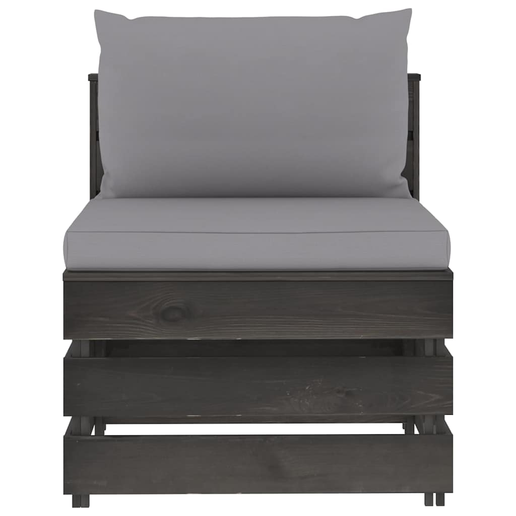 Modularna srednja sofa s jastucima od sivo impregniranog drva Siva