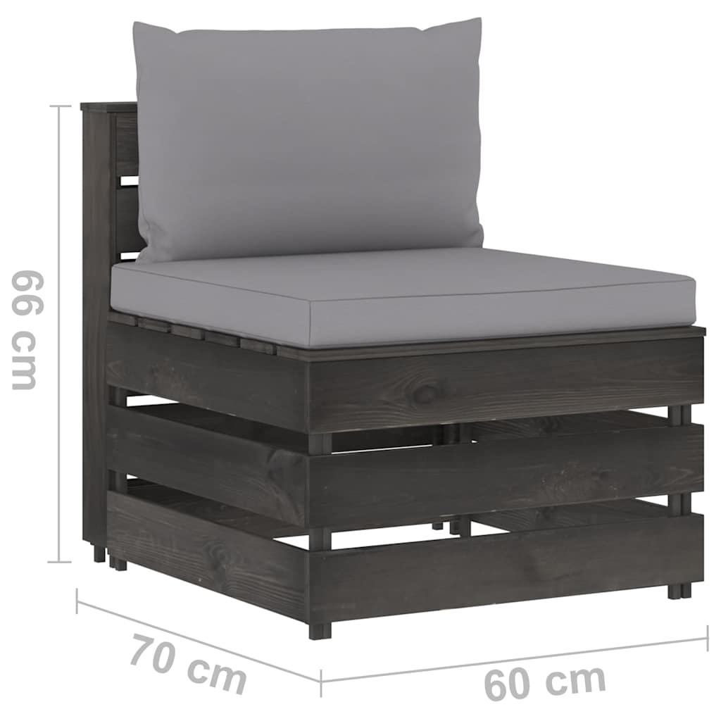 Modularna srednja sofa s jastucima od sivo impregniranog drva Siva