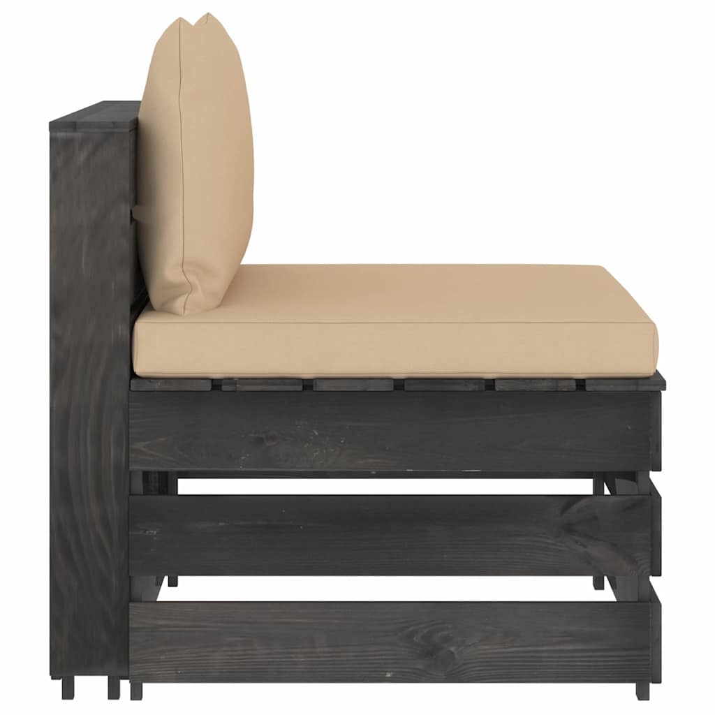 Modularna srednja sofa s jastucima od sivo impregniranog drva Siva