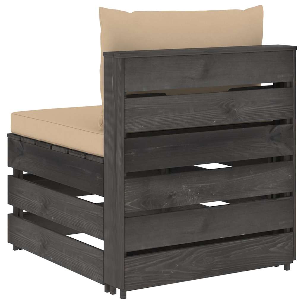 Modularna srednja sofa s jastucima od sivo impregniranog drva Siva