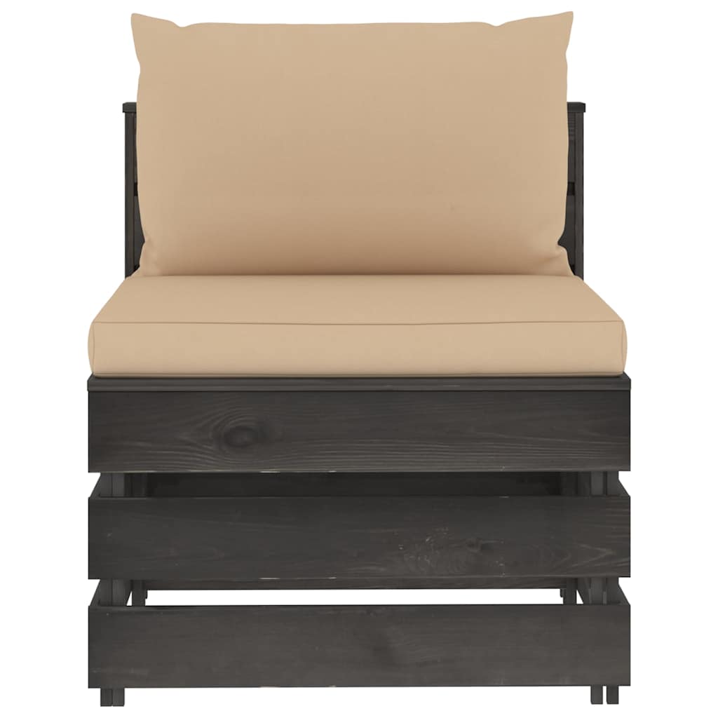 Modularna srednja sofa s jastucima od sivo impregniranog drva Siva