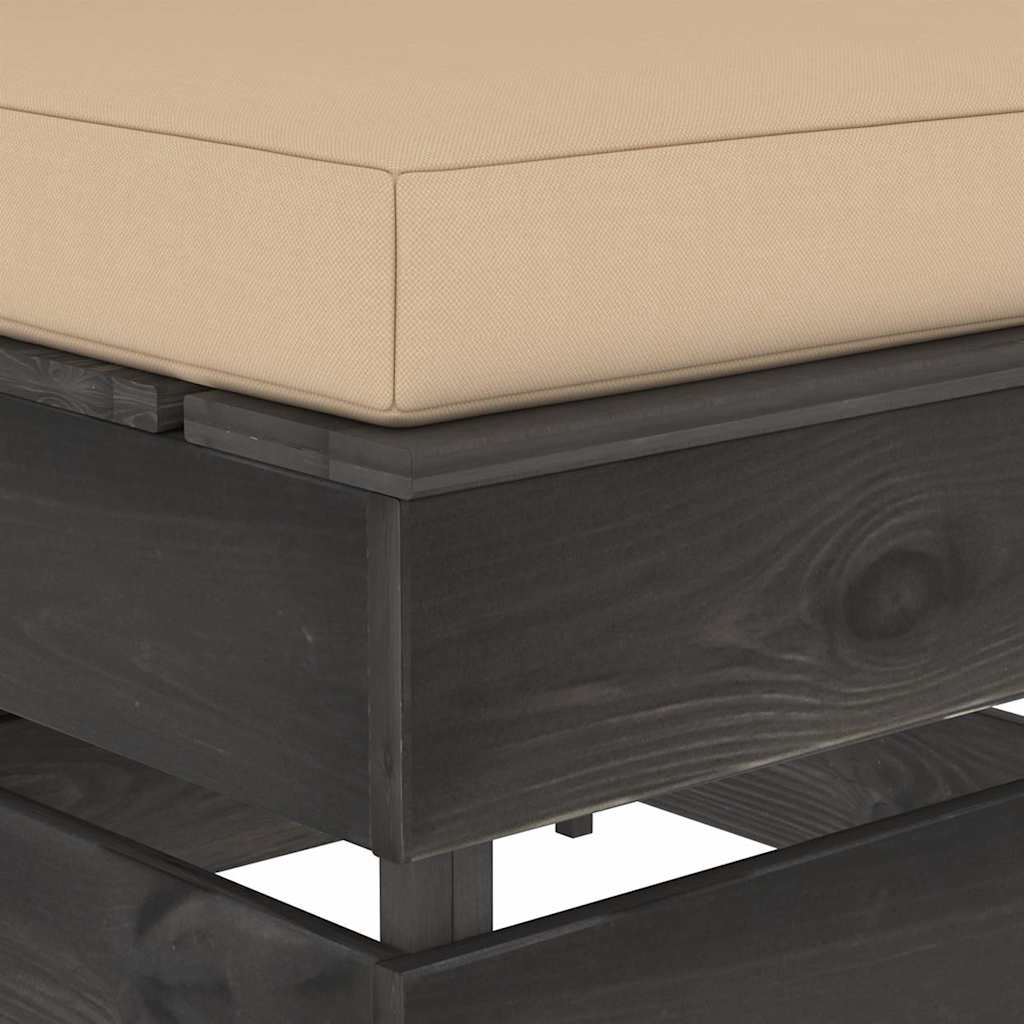 Modularna srednja sofa s jastucima od sivo impregniranog drva Siva