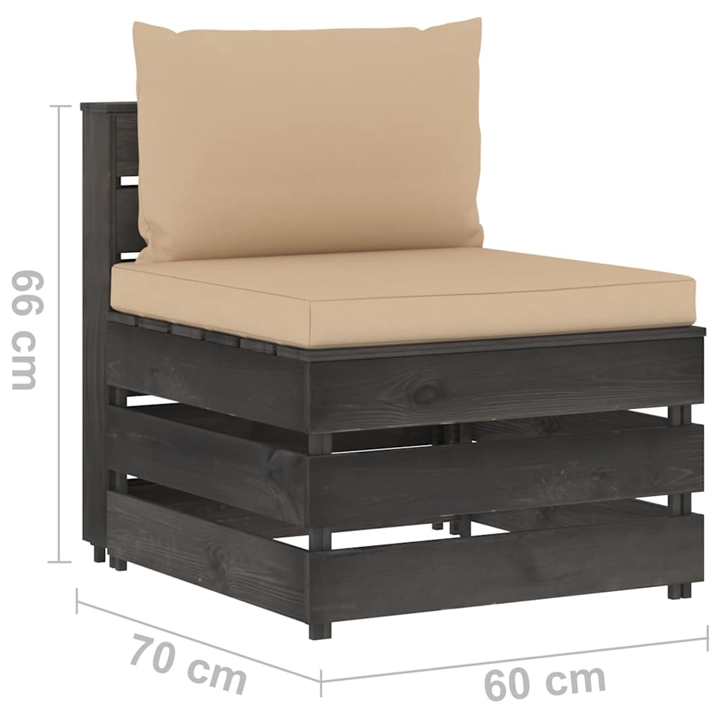Modularna srednja sofa s jastucima od sivo impregniranog drva Siva
