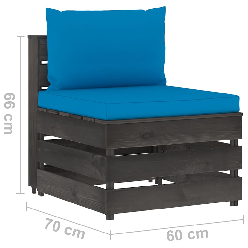 Modularna srednja sofa s jastucima od sivo impregniranog drva Plava