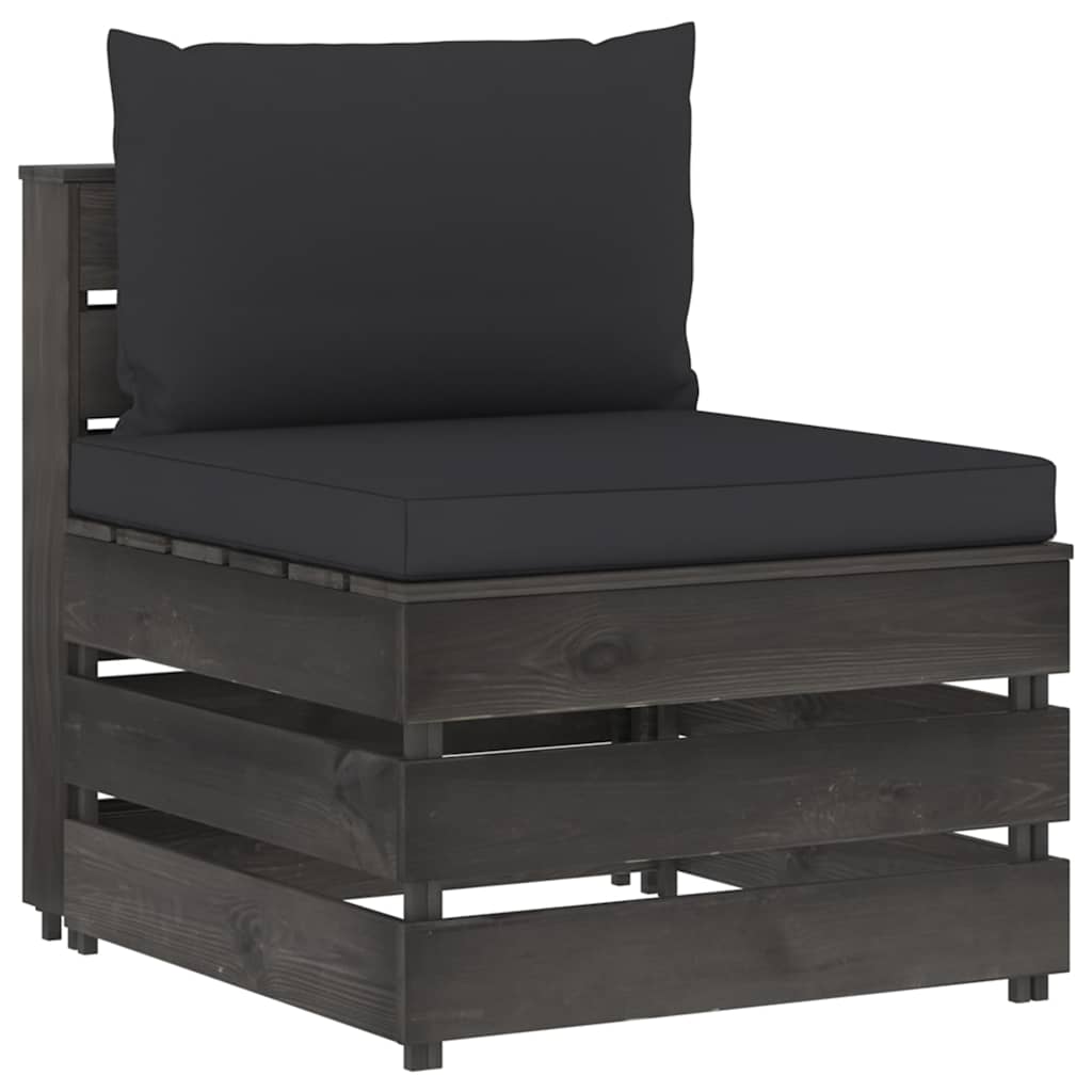 Modularna srednja sofa s jastucima od sivo impregniranog drva Crna
