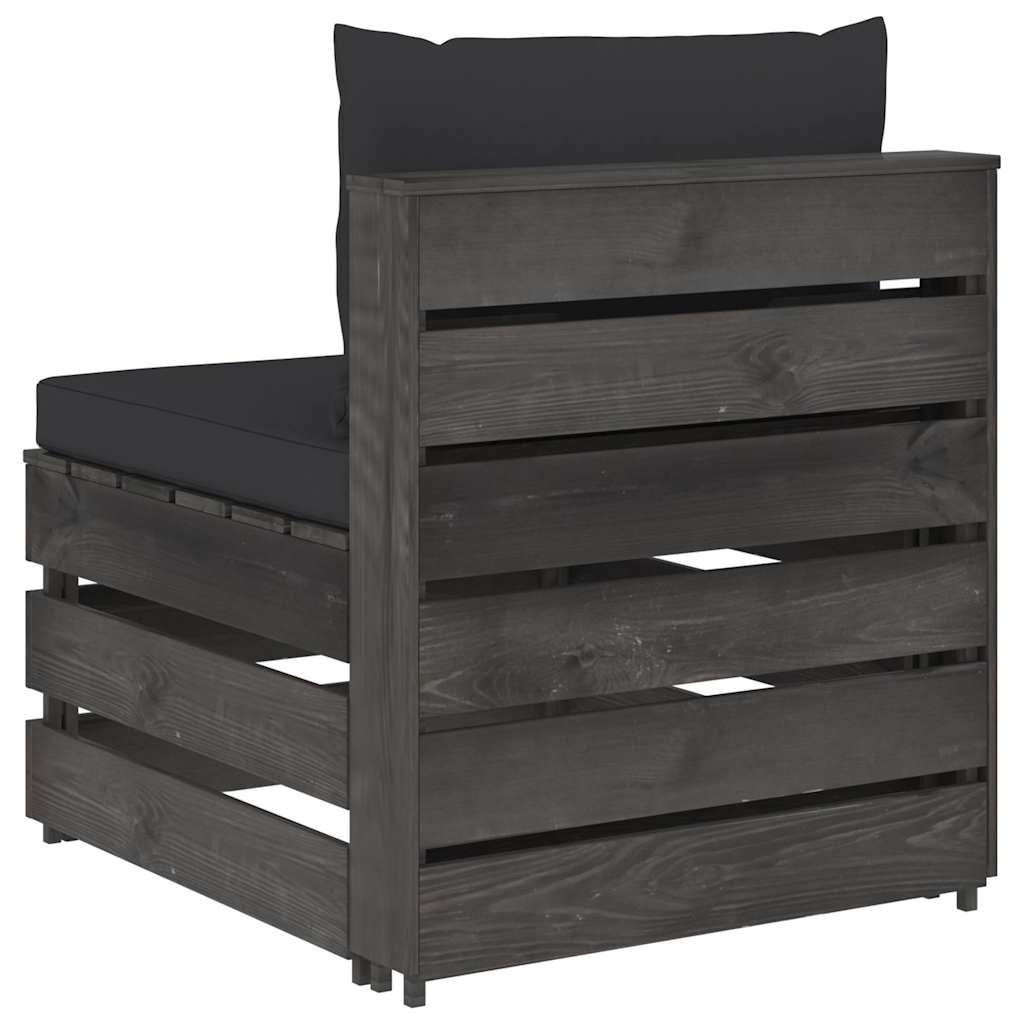 Modularna srednja sofa s jastucima od sivo impregniranog drva Crna