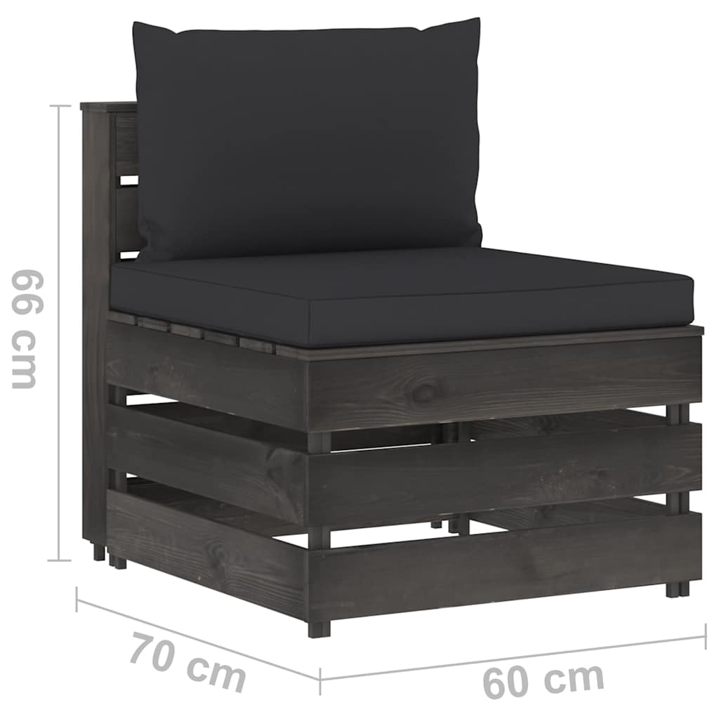 Modularna srednja sofa s jastucima od sivo impregniranog drva Crna
