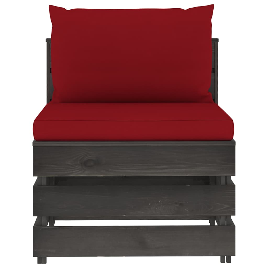 Modularna srednja sofa s jastucima od sivo impregniranog drva Crvena