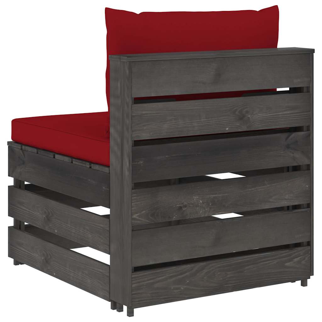 Modularna srednja sofa s jastucima od sivo impregniranog drva Crvena