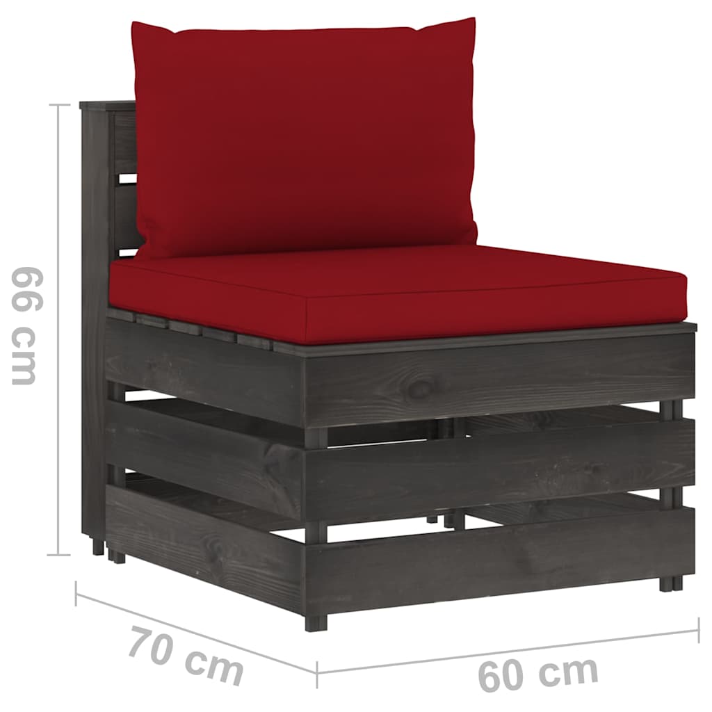 Modularna srednja sofa s jastucima od sivo impregniranog drva Crvena