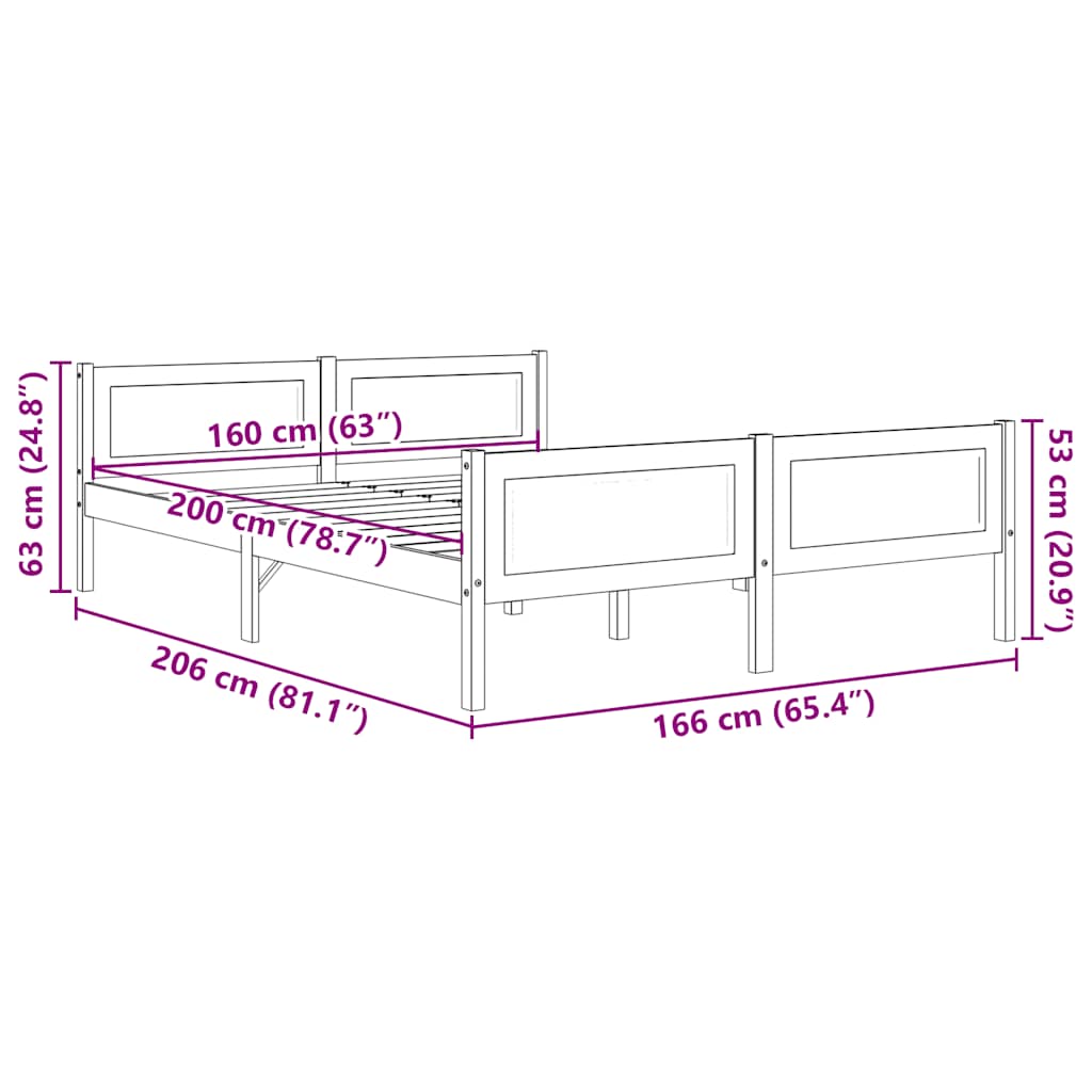 Okvir za krevet od masivne borovine boja meda 160 x 200 cm