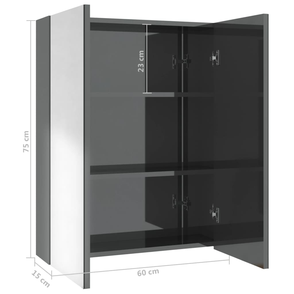 Kupaonski ormarić s ogledalom 60x15x75 cm MDF siva bijeli