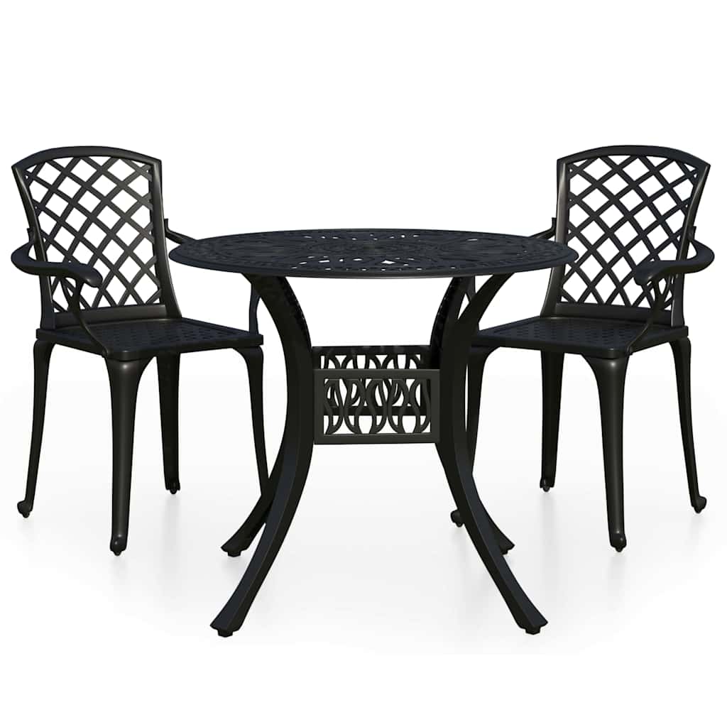 3-dijelni bistro set od lijevanog aluminija crni Crna