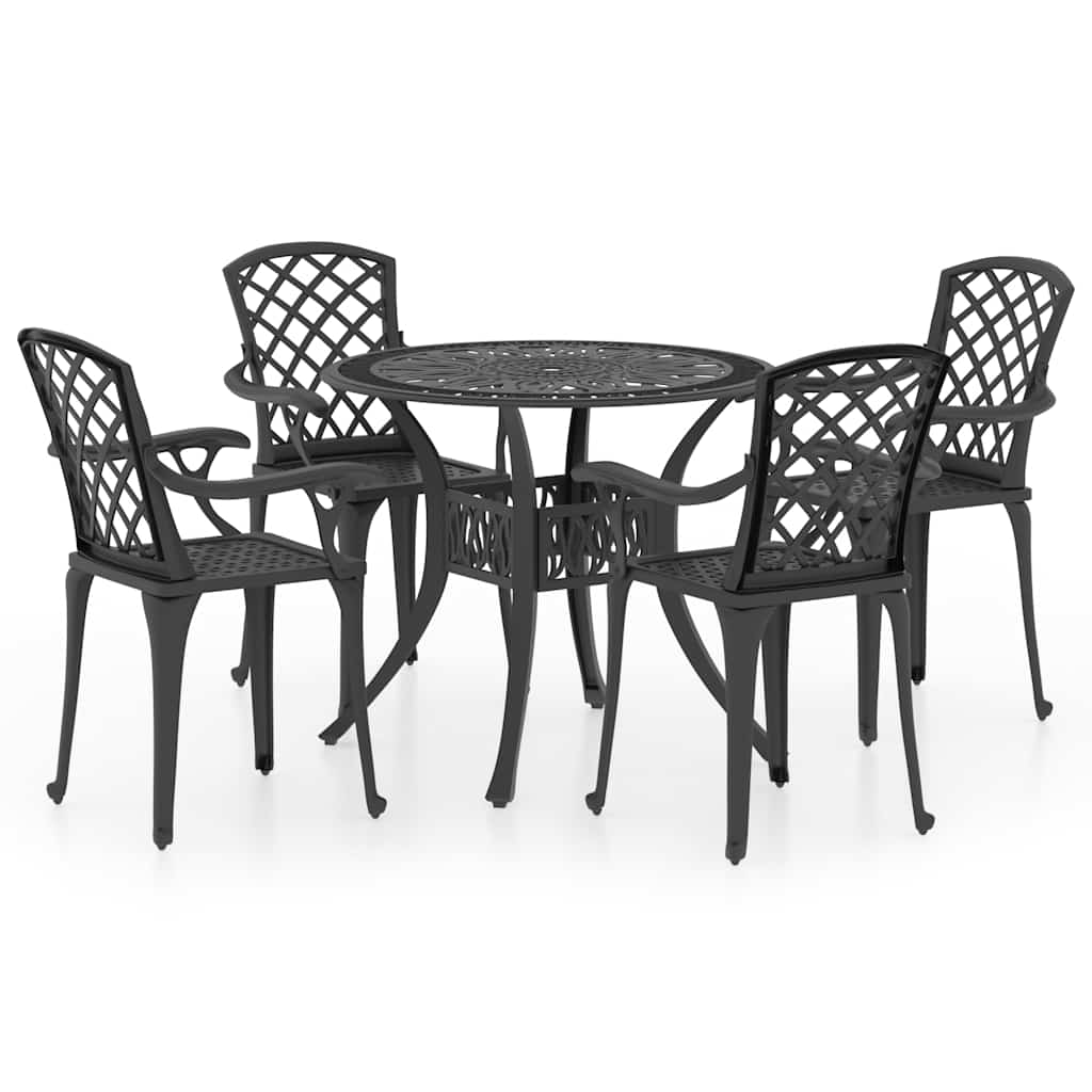5-dijelni bistro set od lijevanog aluminija crni
