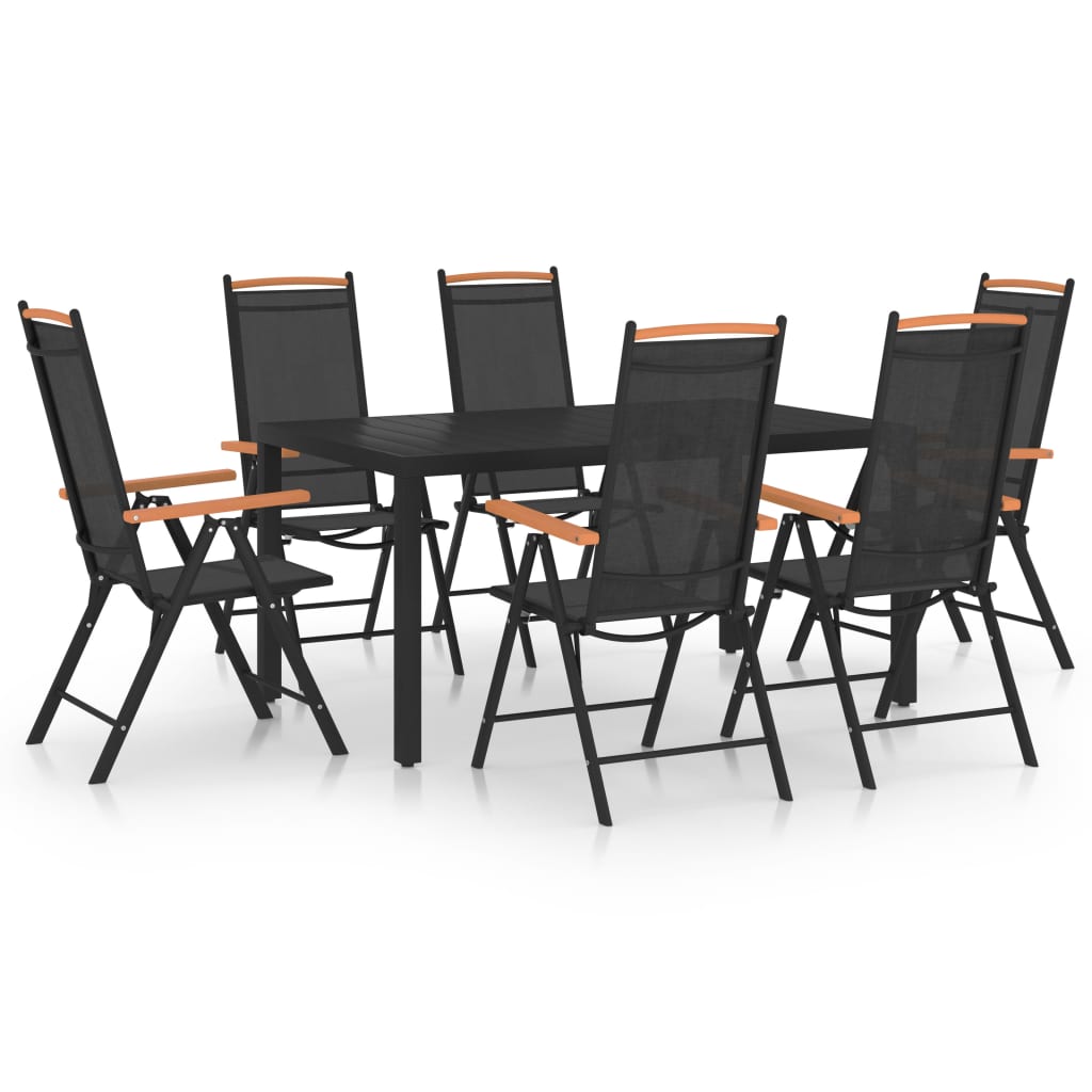 7-dijelni vrtni blagovaonski set aluminijski crni