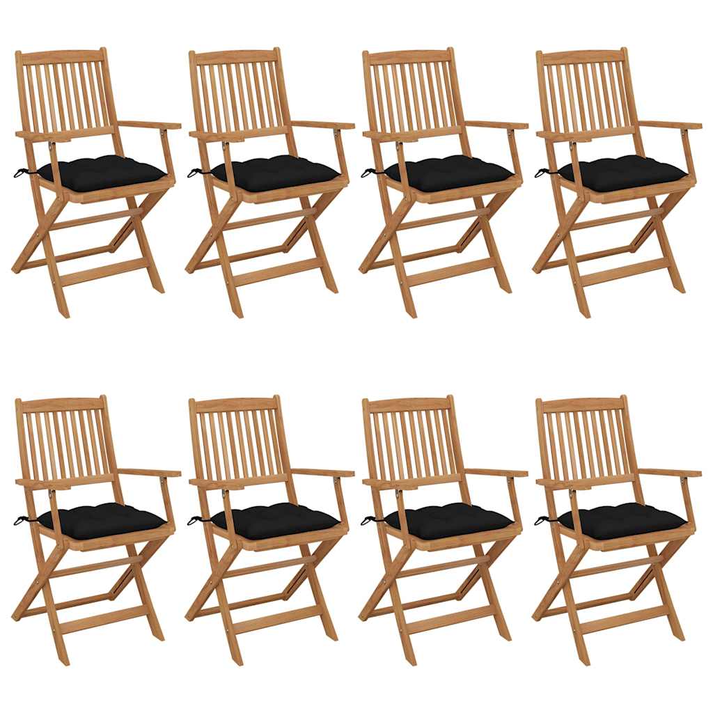 Sklopive stolice 8 kom s jastucima od punog bagremovog drva Crna