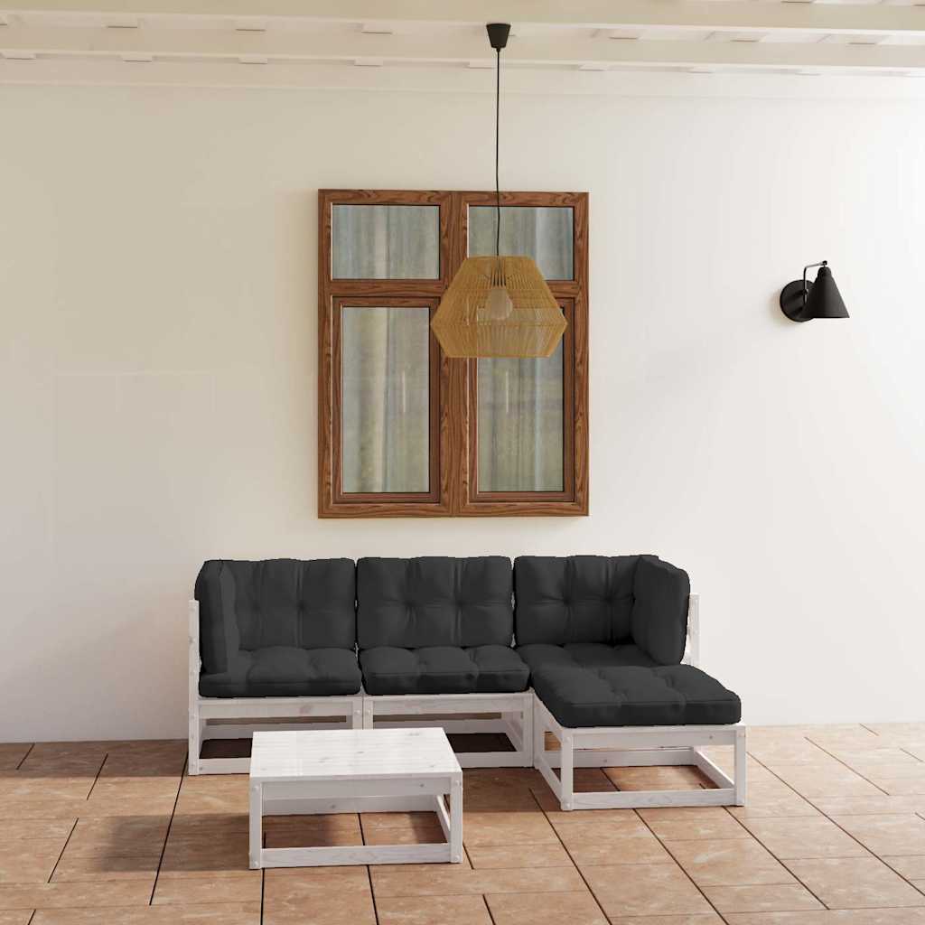 5-dijelna vrtna garnitura od masivne borovine s jastucima Bijela