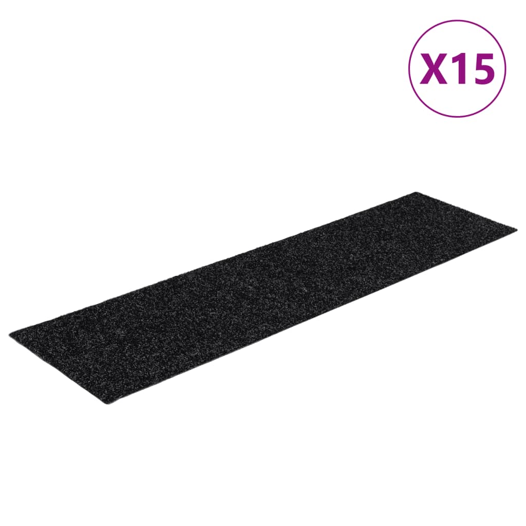 Prostirke za stepenice samoljepljive 15 kom 76x20 cm crne pravokutne