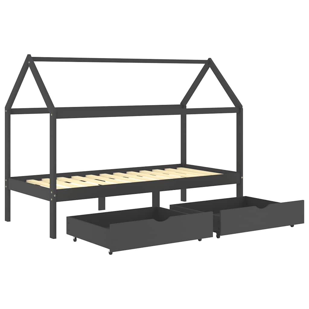 Okvir za dječji krevet s ladicama tamnosivi 90x200 cm borovina