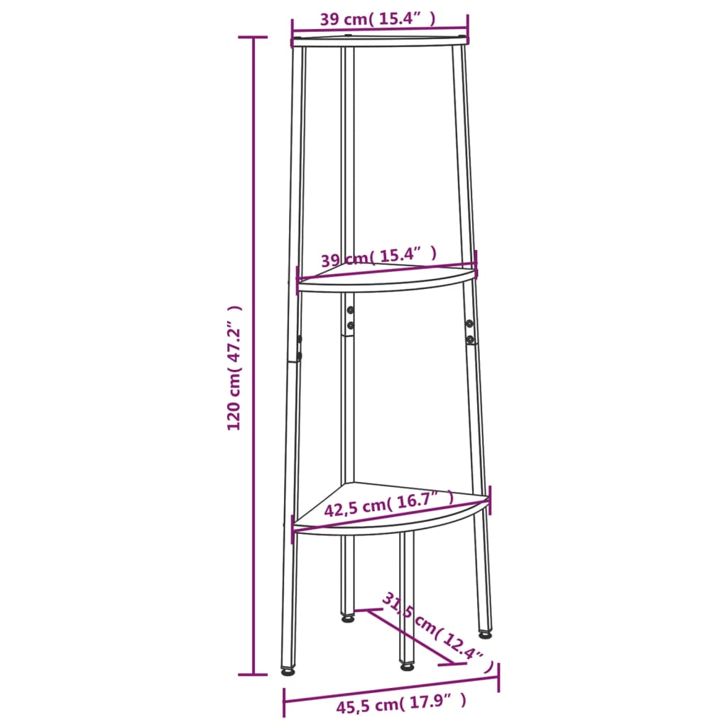 Kutne police s 3 razine svjetlosmeđe-crne 45,5 x 31,5 x 120 cm