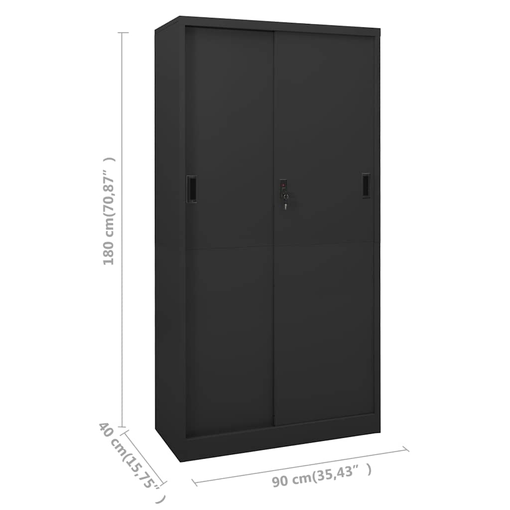 Uredski ormarić s kliznim vratima antracit 90x40x180 cm čelični Antracitno siva