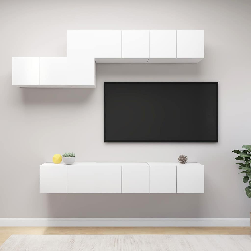 7-dijelni set TV ormarića bijeli od konstruiranog drva Bijela