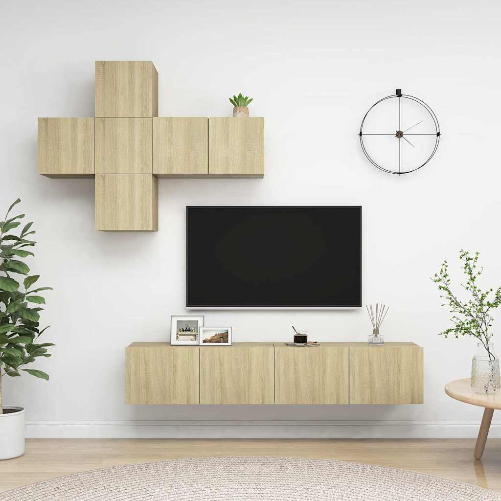 7-dijelni set TV ormarića boja hrasta sonome konstruirano drvo Smeđa