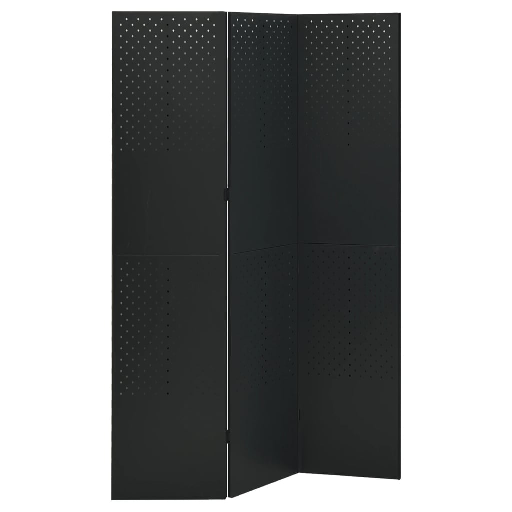 Sobna pregrada s 3 panela crna 120 x 180 cm čelična