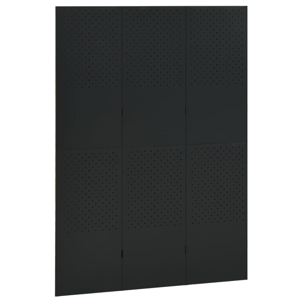 Sobna pregrada s 3 panela crna 120 x 180 cm čelična