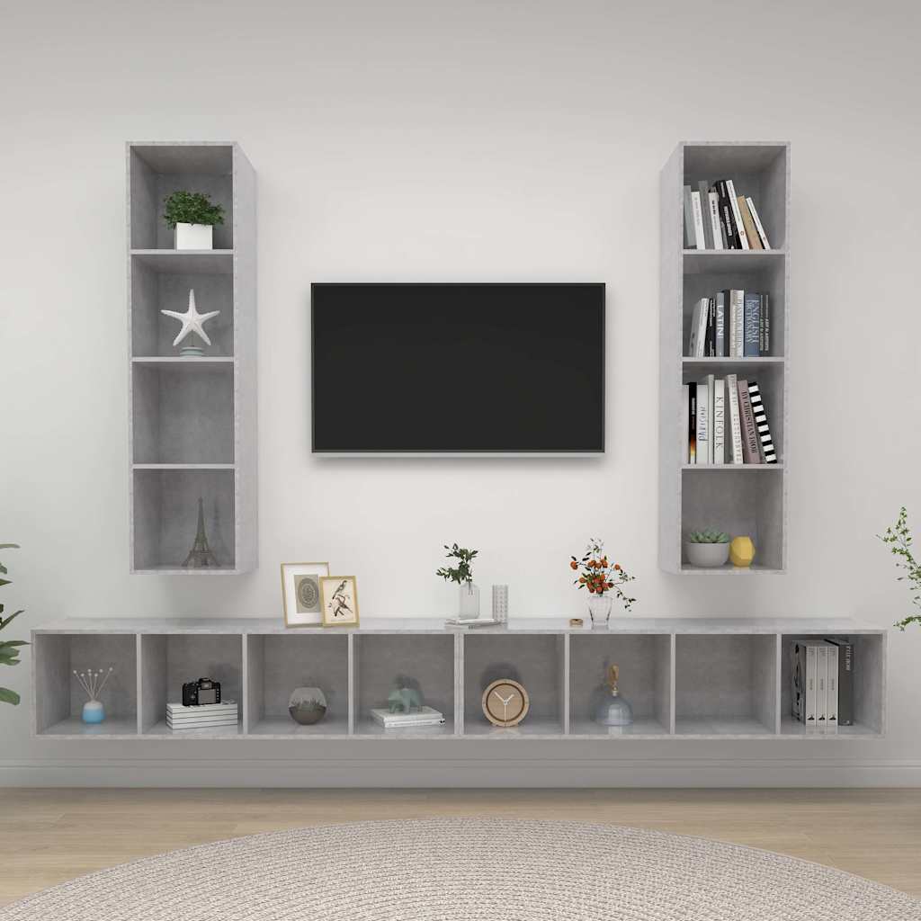 Zidni TV ormarići 4 kom siva boja betona od konstruiranog drva