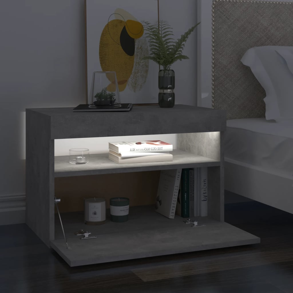 Noćni ormarić s LED svjetlima siva boja betona 60 x 35 x 40 cm