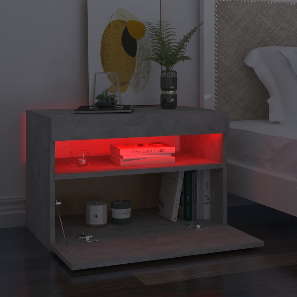 Noćni ormarić s LED svjetlima siva boja betona 60 x 35 x 40 cm