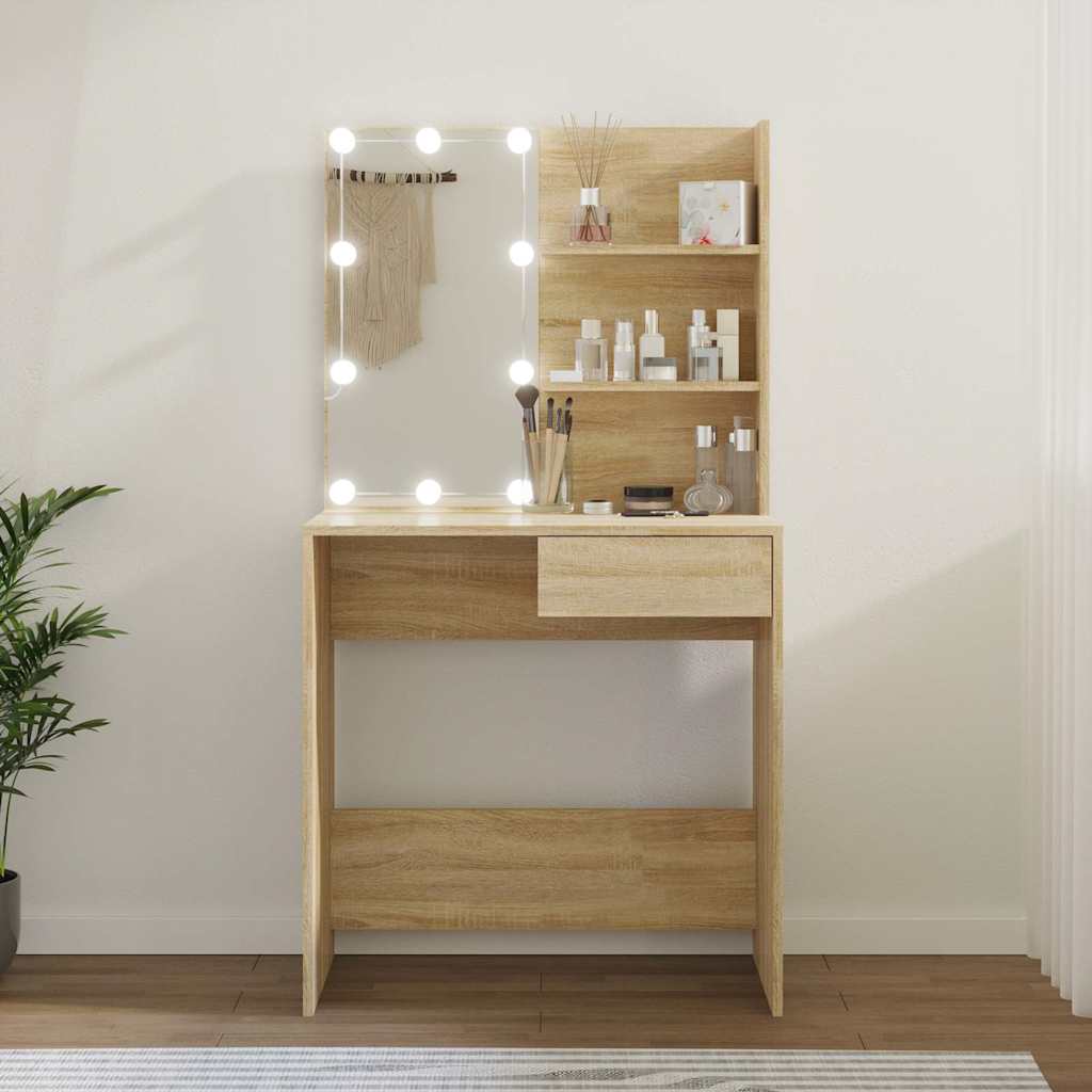 Toaletni stolić s LED rasvjetom, hrast sonoma, 74,5 x 40 x 141 cm, inženjerski drvo