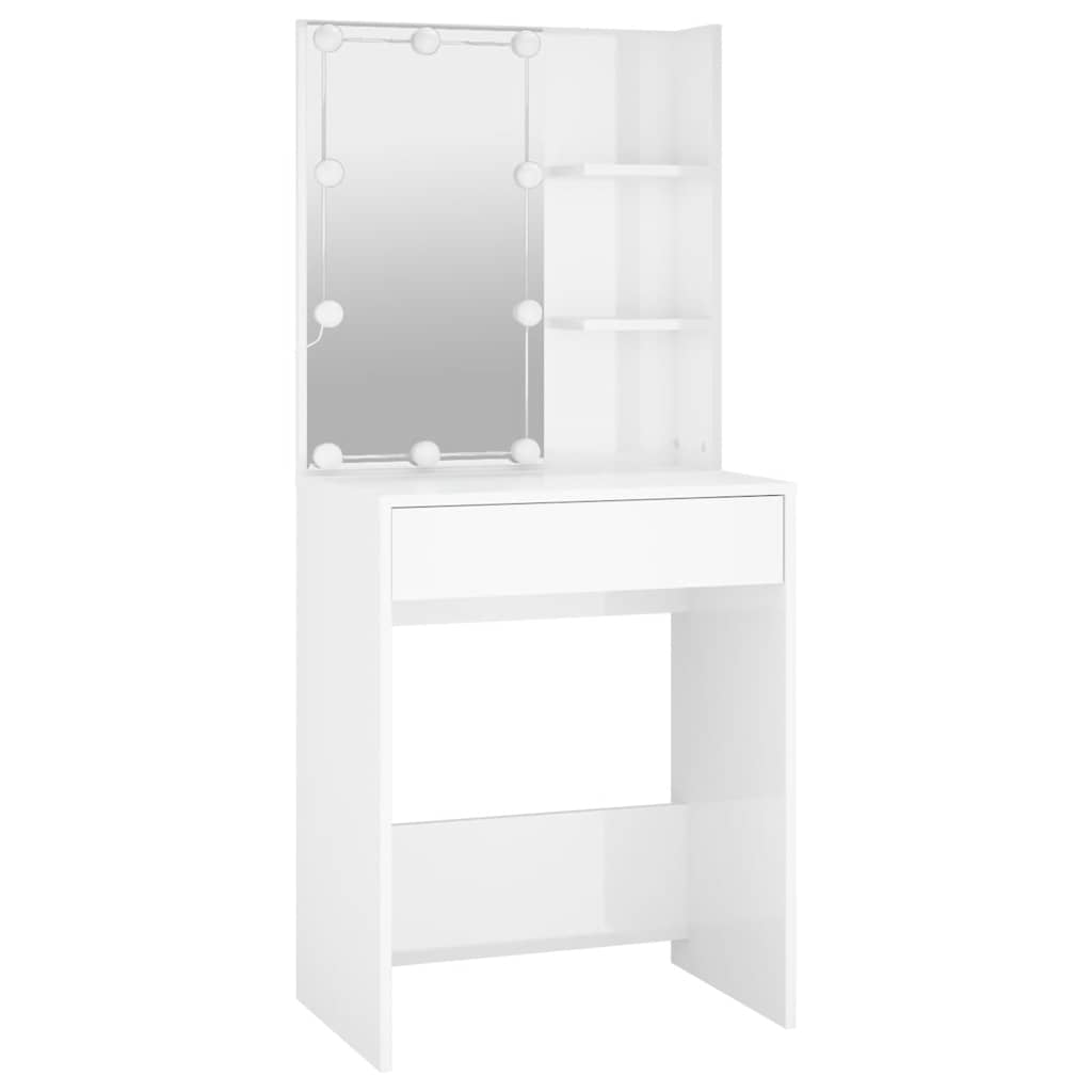 Toaletni stolić s LED svjetlima sjajni bijeli 60 x 40 x 140 cm