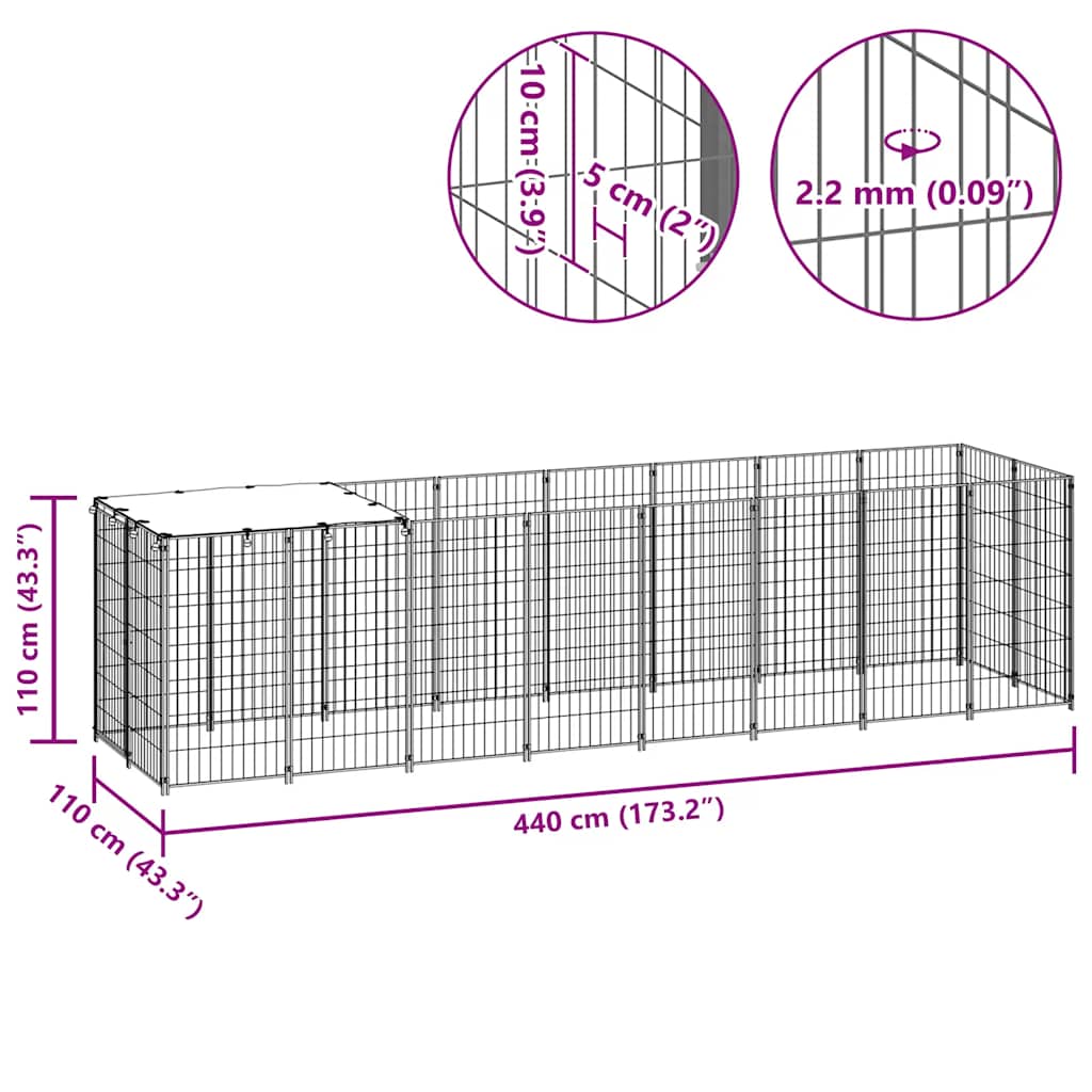 Kavez za pse crni 4,84 m² čelični