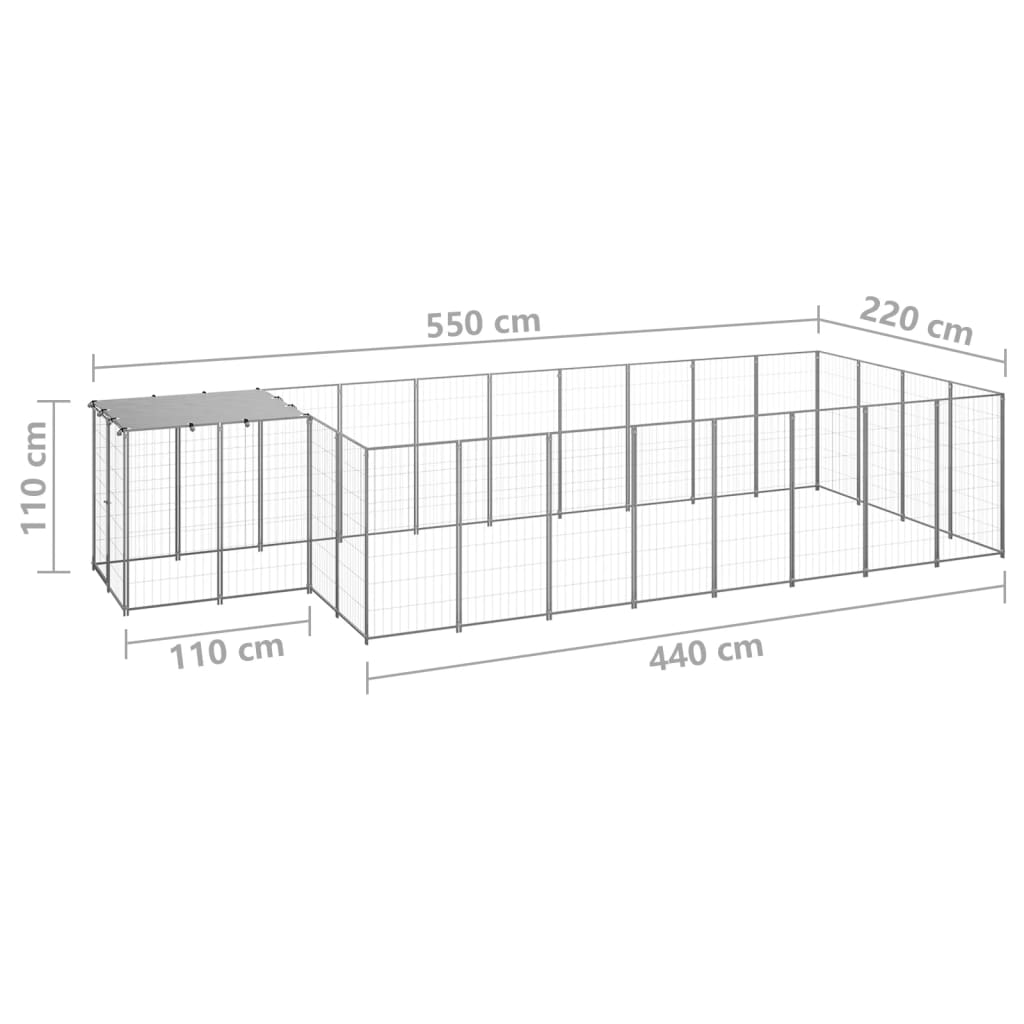 Kavez za pse srebrni 10,89 m² čelični