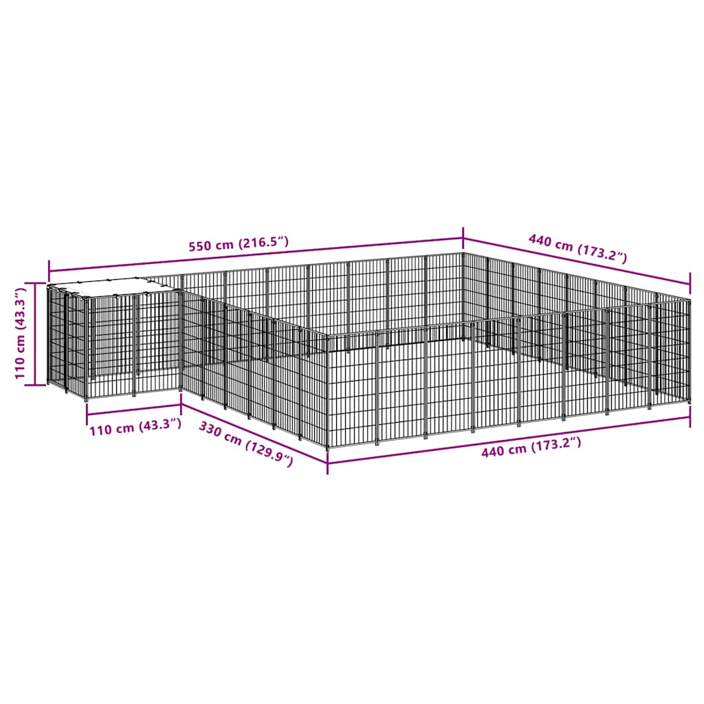 Kavez za pse crni 20,57 m² čelični