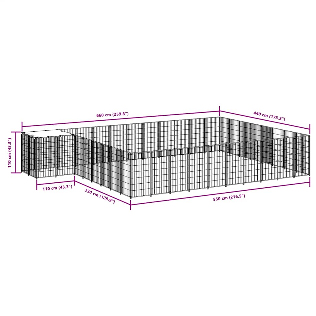Kavez za pse crni 25,41 m² čelični