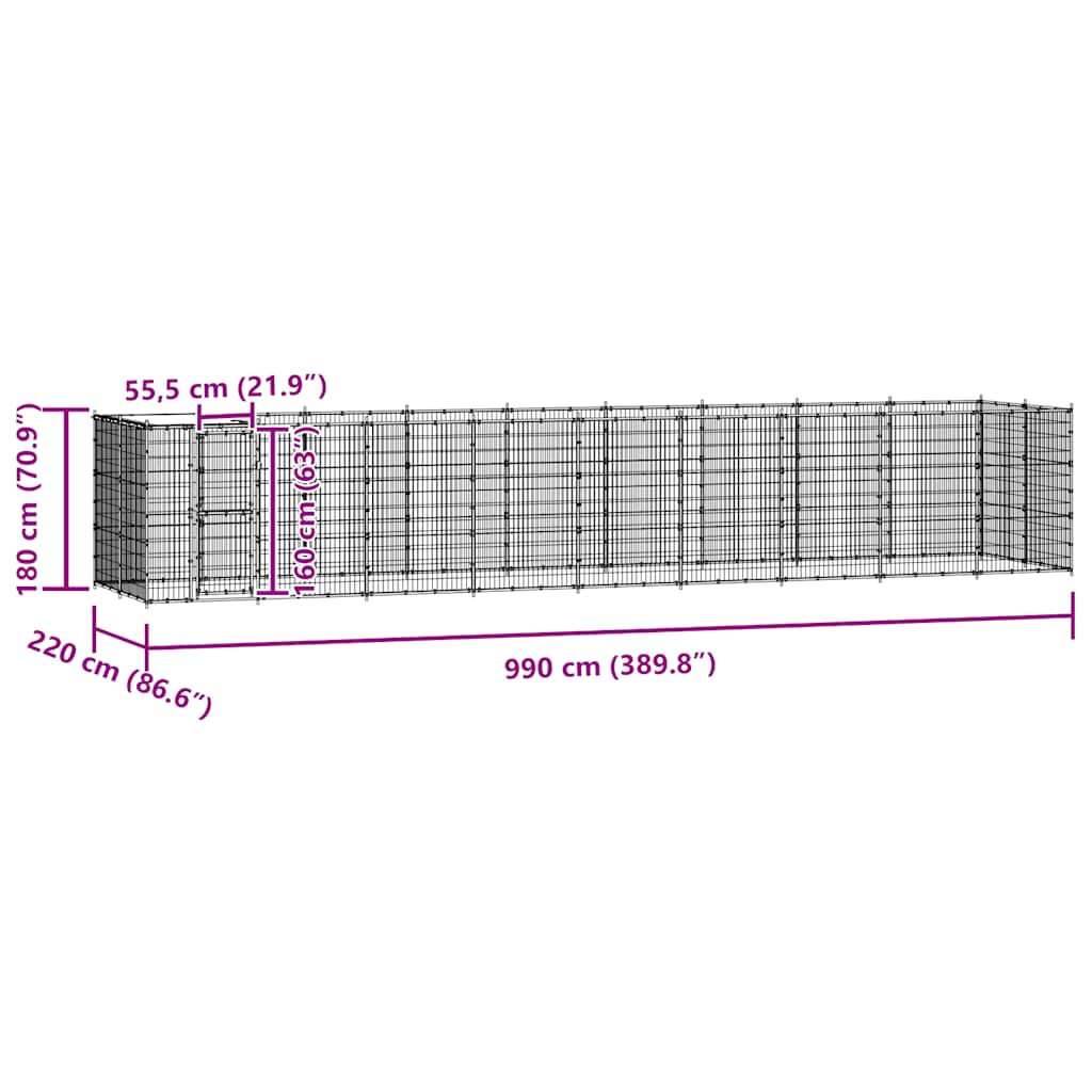 Vanjski kavez za pse s krovom čelični 21,78 m²