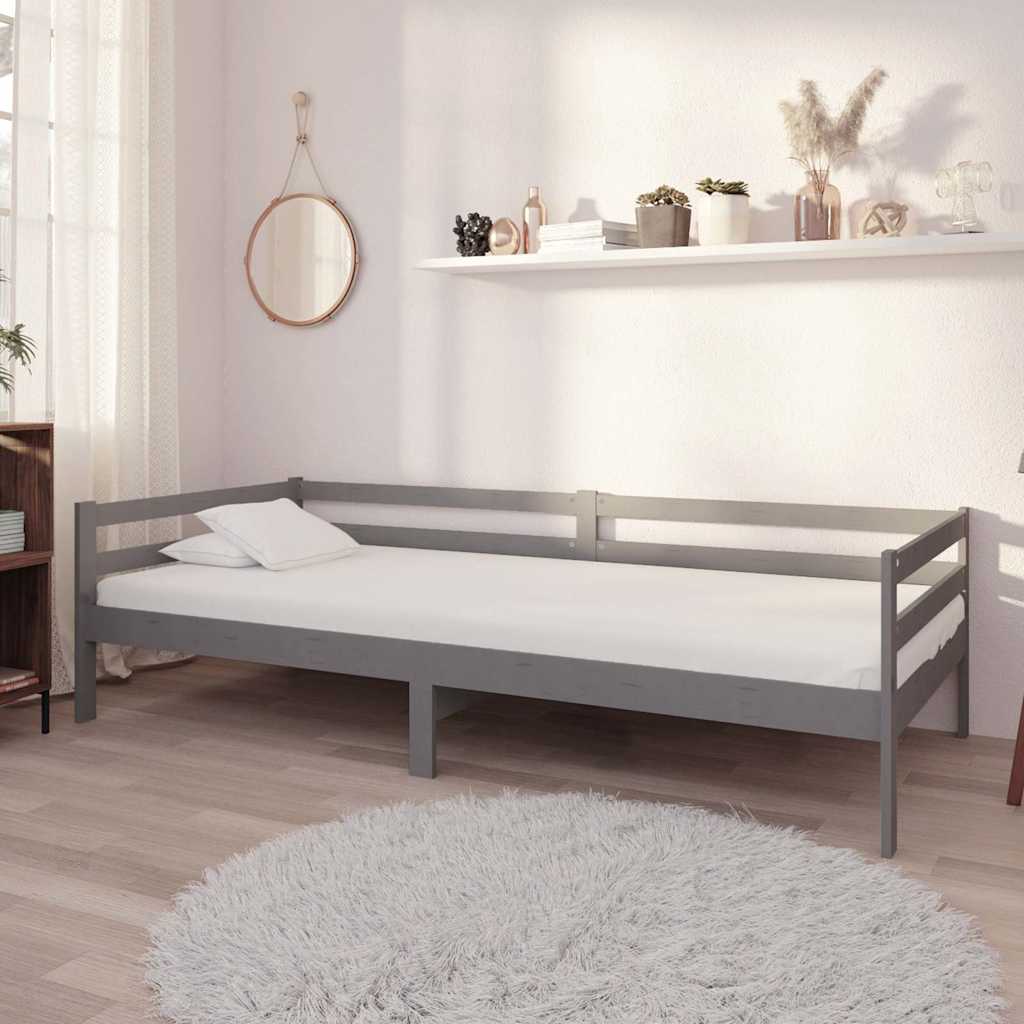 Dnevni ležaj s madracem 90 x 200 cm sivi od masivne borovine Siva
