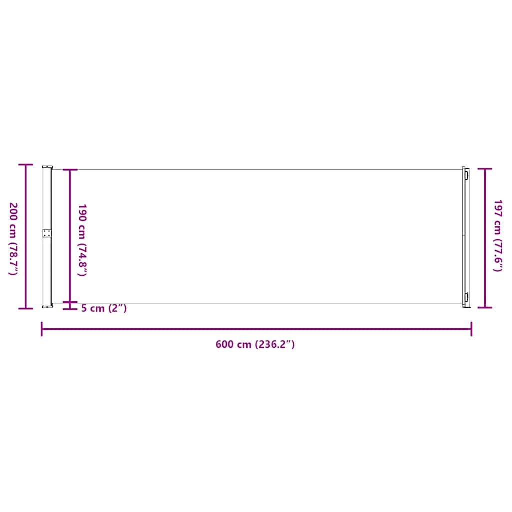 Uvlačiva bočna tenda za terasu 200 x 600 cm krem