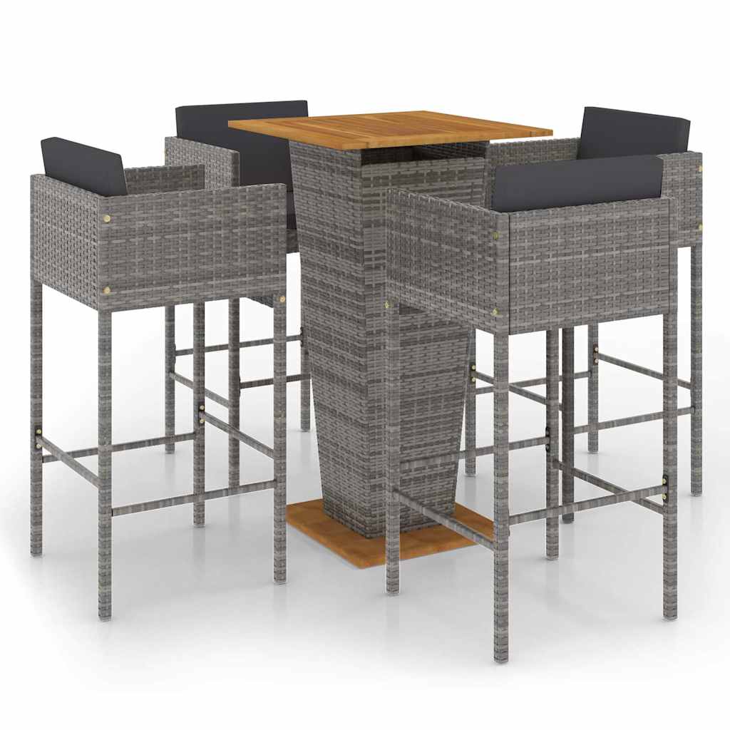 5-dijelni vrtni barski set od poliratana s jastucima sivi Siva 60 x 60 x 110 cm