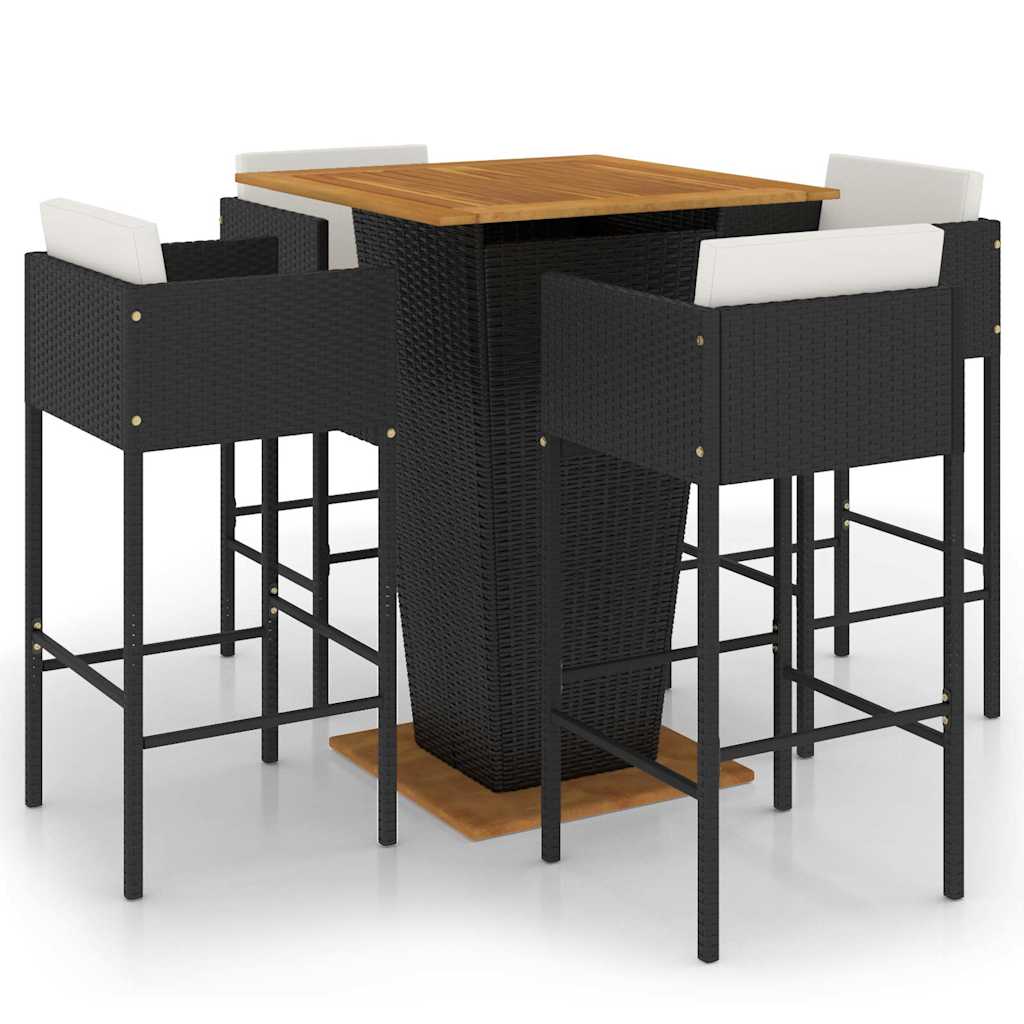 5-dijelni vrtni barski set od poliratana s jastucima crni Crna 80 x 80 x 110 cm